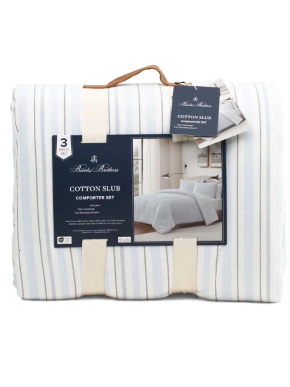 Brooks Brothers Cotton Slub Comforter Set - Light Blue & White Stripes